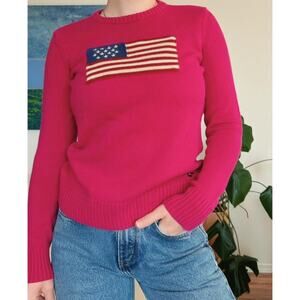 Vintage Lauren Ralph Lauren Sweater Pink American Flag USA knit Crewneck Medium